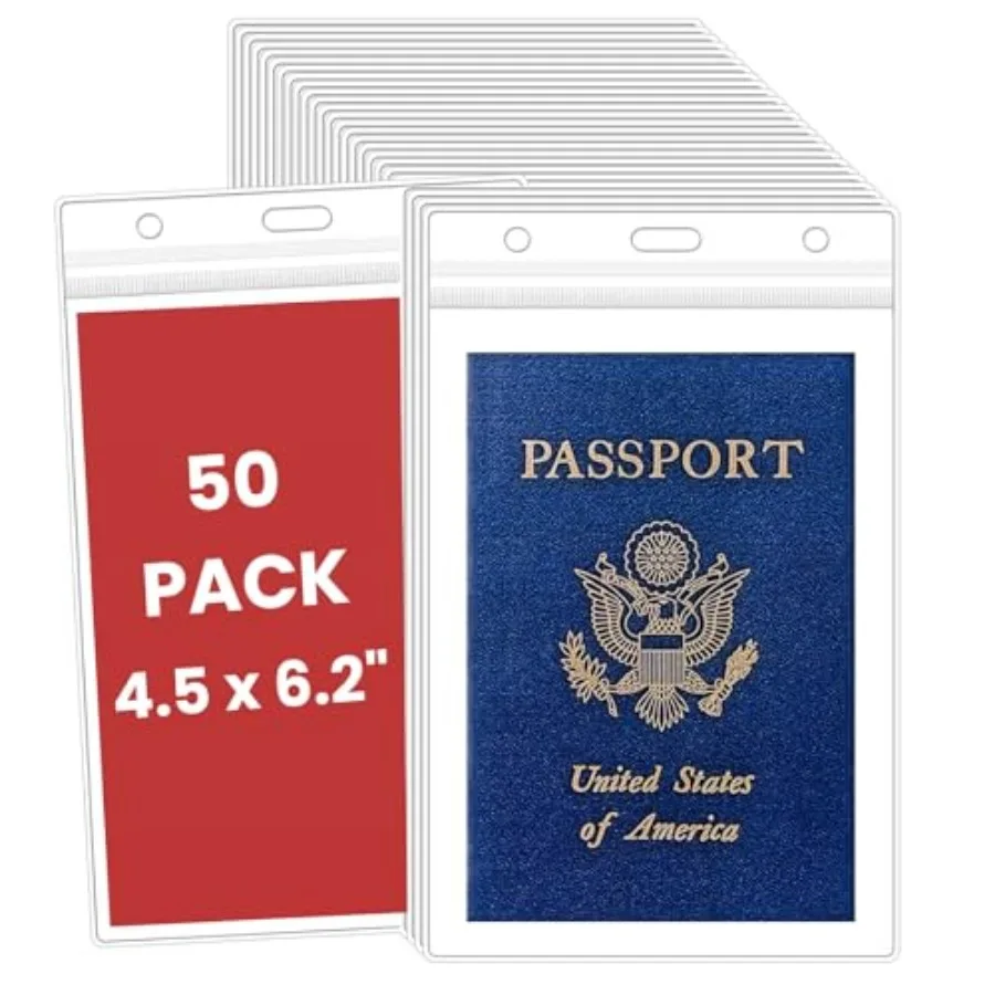 

Bulk 50 Pack Passport and Credential Card Holders 4.35X.1/4.25x/ Extra Large(XXL) Clear ID Name Badge Holder Photo Protector Sl