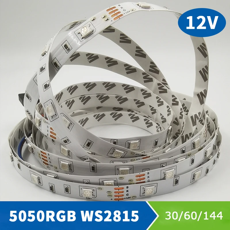 1-5M WS2815(12V) WS2811B Updated Smart RGB Led Strip 30/60/144Leds/m Individually Addressable Dual Signal