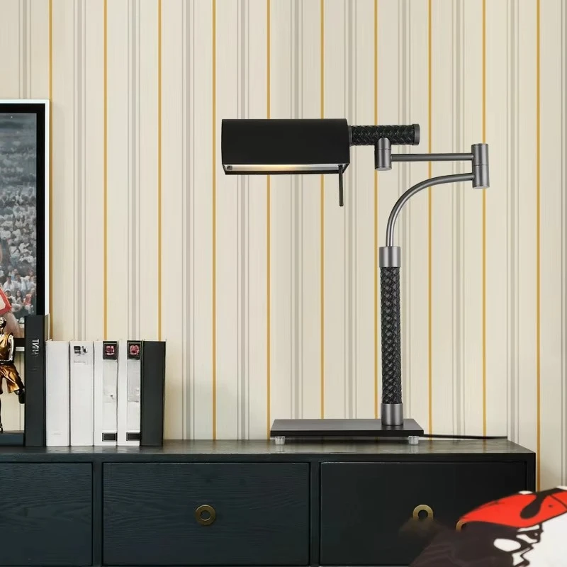 American modern luxury black leather metal rectangular LED desk lamp - hotel project sales office advanced decorative lighting