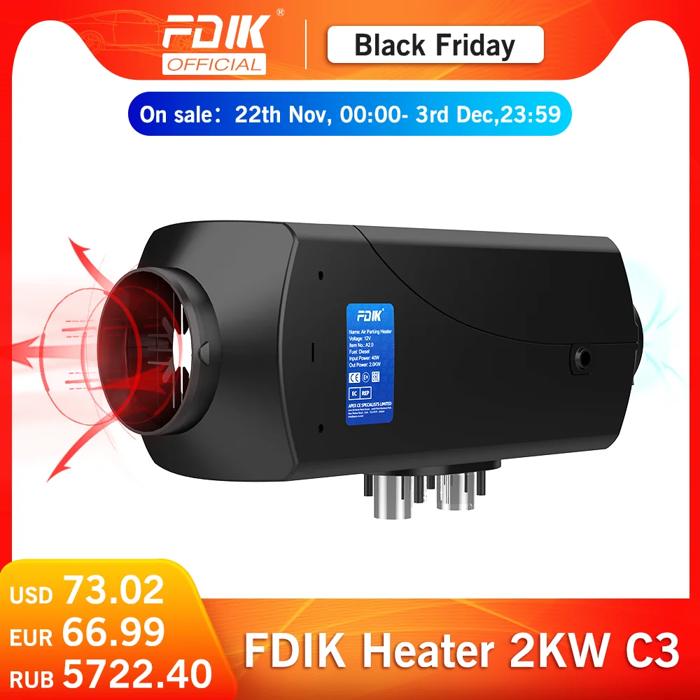 FDIK 12V 2KW Diesel Heater Air Parking Heater No Muffler Car Heater Stove Heater Autonomous Heater for Car Bus Trailer