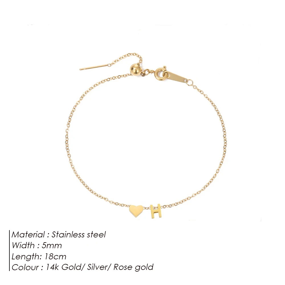 أساور eManco Capital الأولي DIY على شكل قلب اسم سوار الفولاذ المقاوم للصدأ مطلية بالذهب مجوهرات فتاة هدية عيد الحب #2