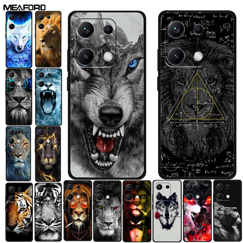 Para Redmi Note 14S 4G funda León Lobo funda trasera de silicona suave Fundas para Xiaom Redmi Note 14S funda negra de TPU Coque Note 14 S bolsa