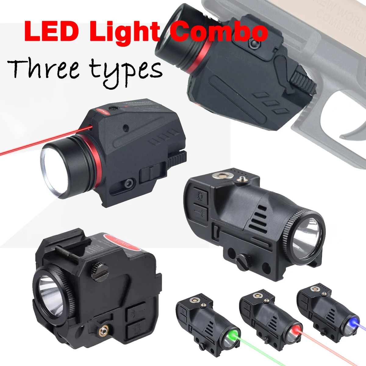 

Tactical 500 Lumens Red Lazer Flashlight Magnetic Charging Green Sight and Weapons LED Light Combo for G17 G19 Fit 20mm Rail