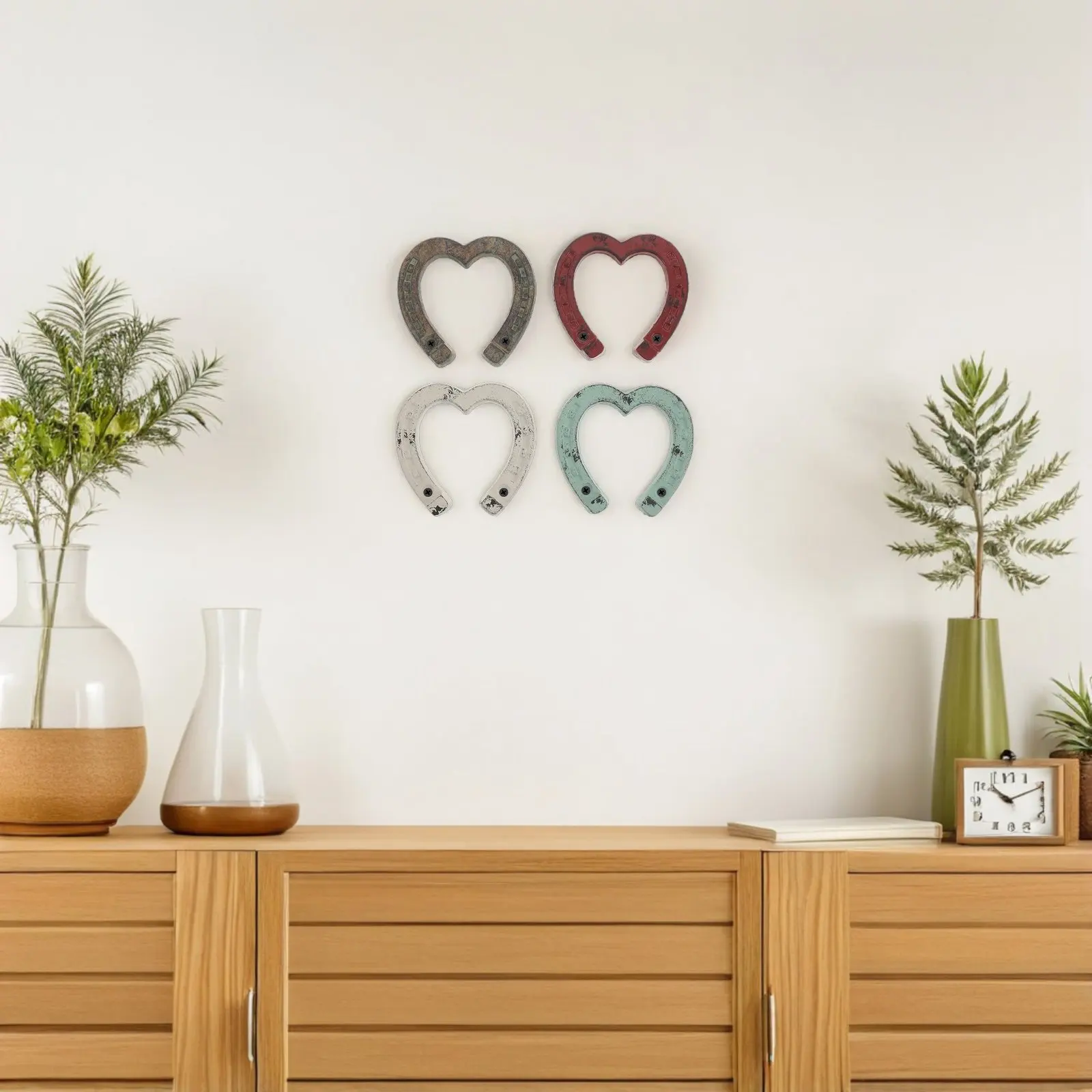 4Pcs Decorative Cast Iron Horseshoe Wall Decor Rustic Lucky Horseshoe Set Wrought Iron Farmhouse Country Western Wall Decoration