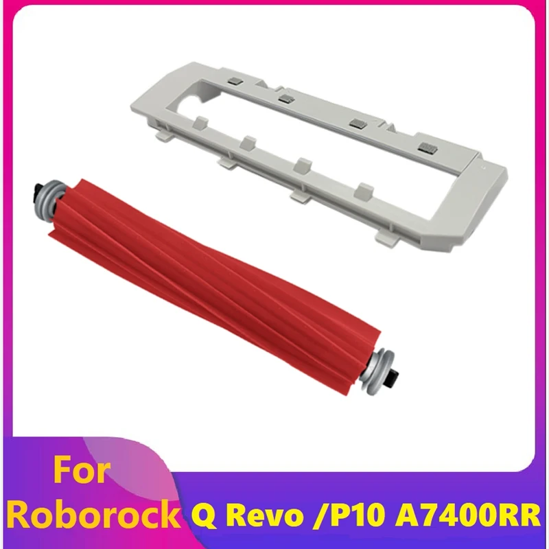 Roller Brush & Main Brush Cover White & Red Plastic+Rubber For Xiaomi Roborock Q Revo /Roborock P10 A7400RR Robot Vacuum Cleaner