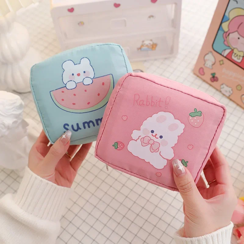 （Inventory Clearance）Cartoon Sanitary Napkin Bag Girl Travel Mini Makeup Bags Korea Card Lipstick Earphone Storage Bag Random