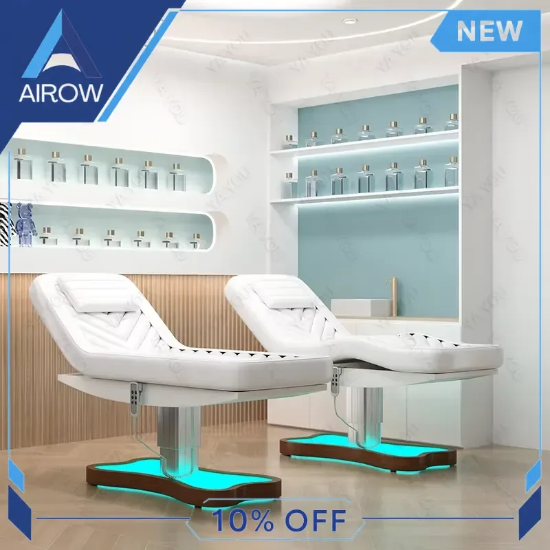 for Luxury Electric Massage Bed 3 Motor Facial Beauty Table with Light White Adjustable Spa Bed for Salon Home Use