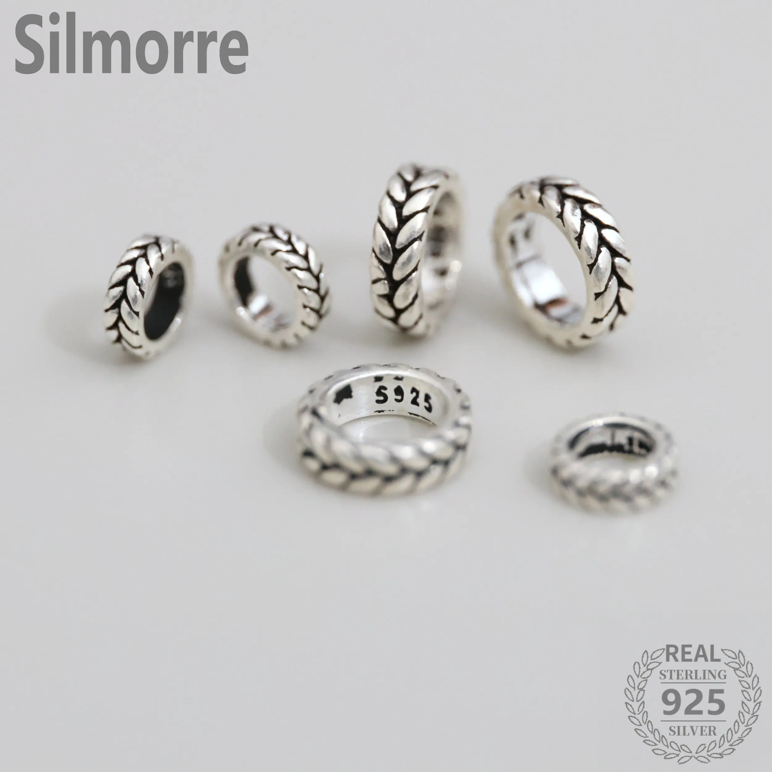 2pcs 100% Solid 925 Sterling Silver Retro Wheat Spacer Beads for DIY Fine Jewelry Finding  JQ0062