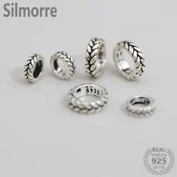 2pcs 100% Solid 925 Sterling Silver Retro Wheat Spacer Beads for DIY Fine Jewelry Finding  JQ0062