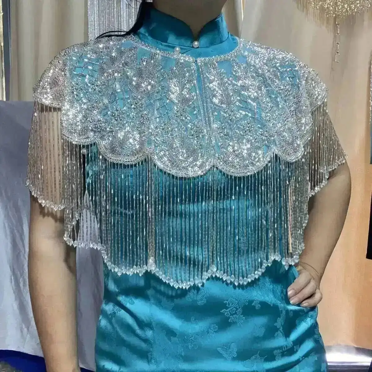 Long Tassel Shawl Paired With Cheongsam Dress Wedding Coat Cos Indian Heavy Industry Beaded Shawl Long Tassel Arab Gown Shawl