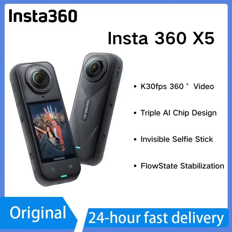 Original Insta360 X5 Action Camera, Waterproof, 8K 30fps, Interchangeable Lenses, Triple AI Chip, Excellent Low-Light Performanc