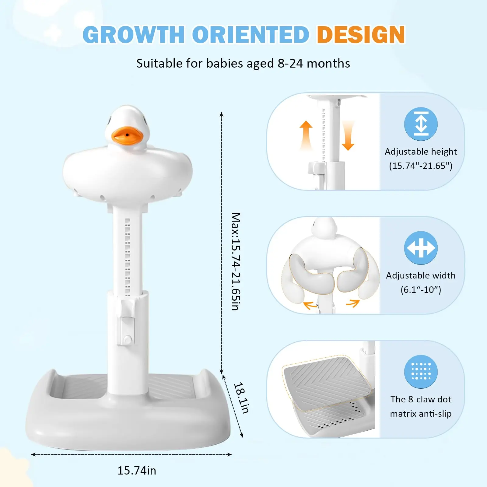 Adjustable Height Baby Shower Stand with Anti-Slip Base, Bath Shower Standing Support Baby Bath Stand, Portable Bath Helper Baby