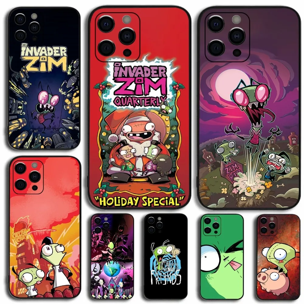 

I-Invader Z-Zim Cartoon Phone Case For Apple iPhone 15,14,13,12,11,Pro,X,XS,Max,XR,Plus,Mini Soft Black Cover