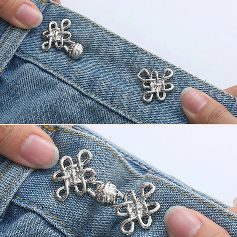 Chinese Knot Waist Buckle Detachable Pants Clips Waist Tightener Nail-free Metal Button Snaps For Jeans Decoration