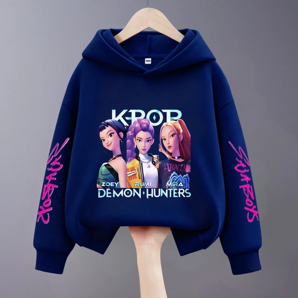 1-7 سن ملابس الأطفال Kpop شيطان الصيادين الفتيات هوديس الربيع الكورية موضة الاطفال طويلة الأكمام مقنعين القمم بلوزات #3