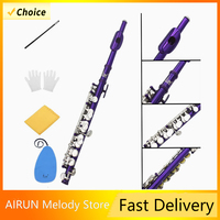 Purple C Key Piccolo Half-Size Flute C-shaped Piccolo with Box Cleaning Cloth Rod Gloves Set for Beginner Students