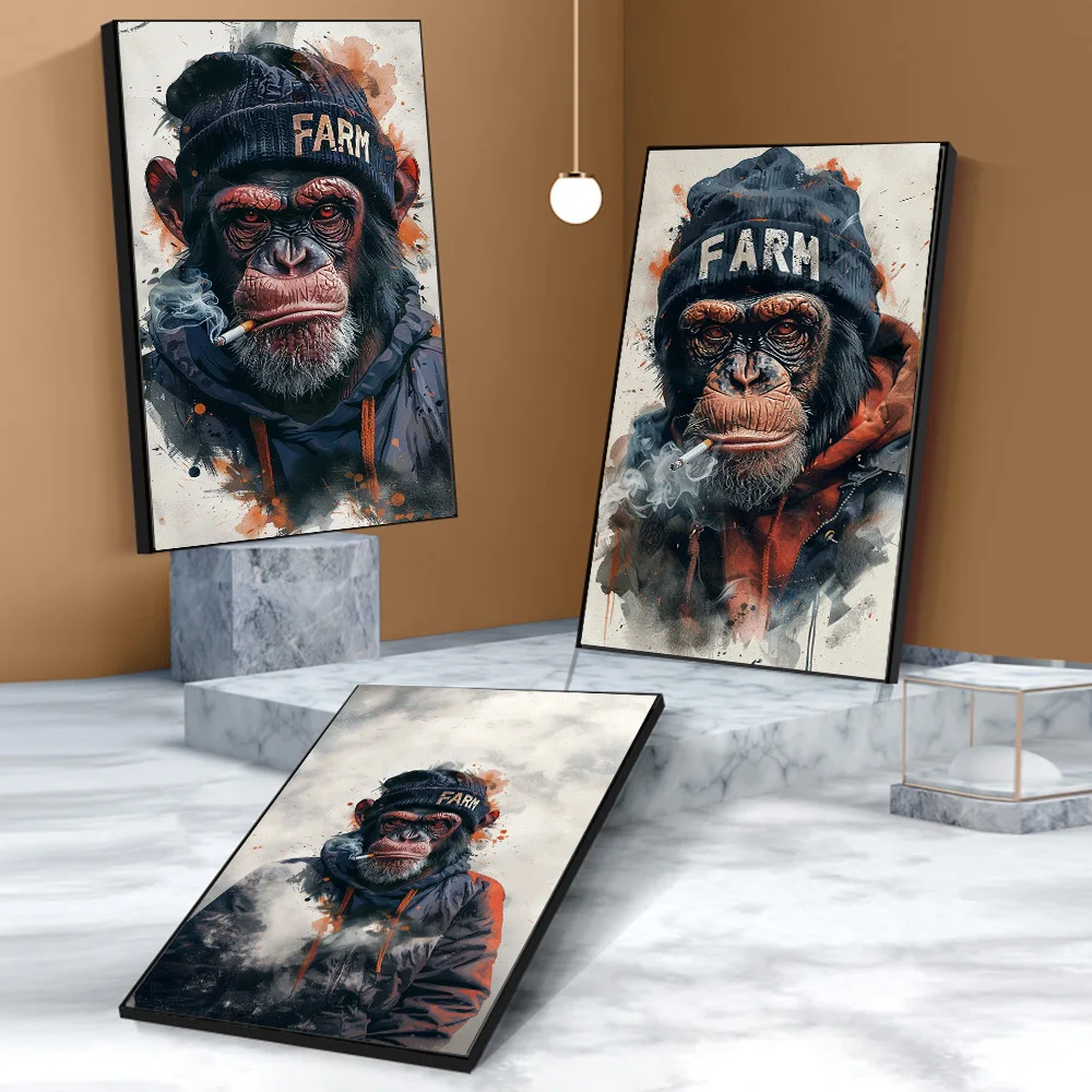 

Fashion Monkey Posters And Prints Decor Smoking Swag Graffiti Orangutan Holding A Gun Canvas Printing For Living Room Bedroom