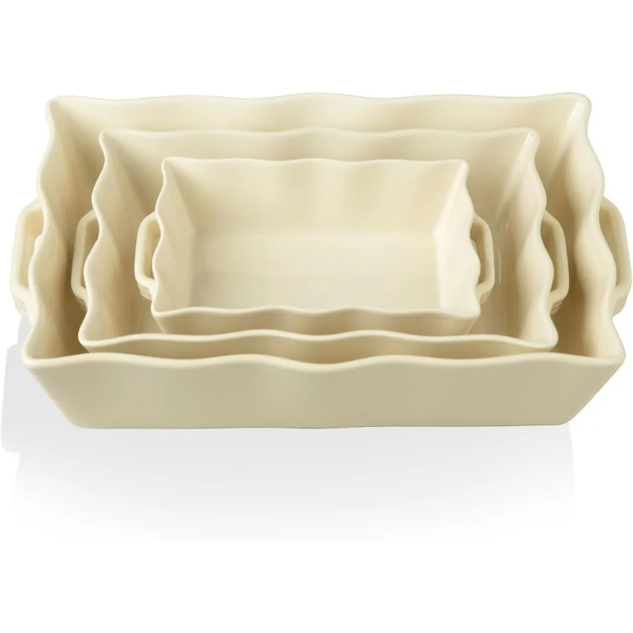 

Кастрюли для духовки Керамические формы для выпечки Набор из 3-х прямоугольных форм для выпечки с ручками Волнистая кромка Лейзанская сковорода Глубокая для приготовления пищи