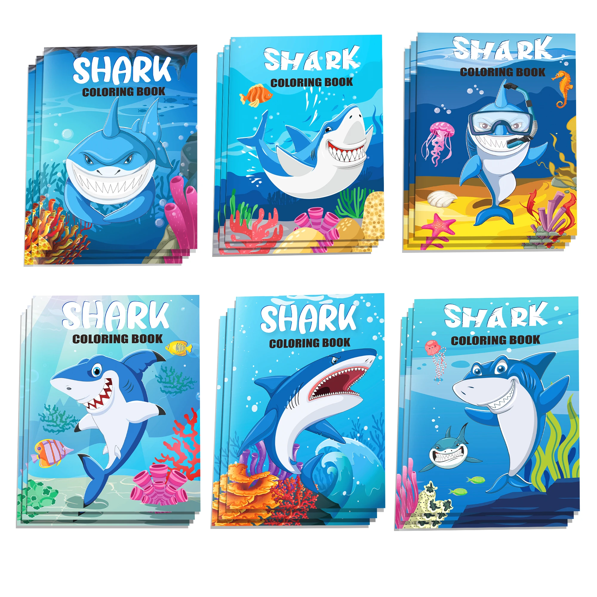 12pcs Kids Cartoon Sea Animal Shark Fish Theme Graffiti Drawing Painting Books DIY Coloring Picture Book Birthday Party Gifts