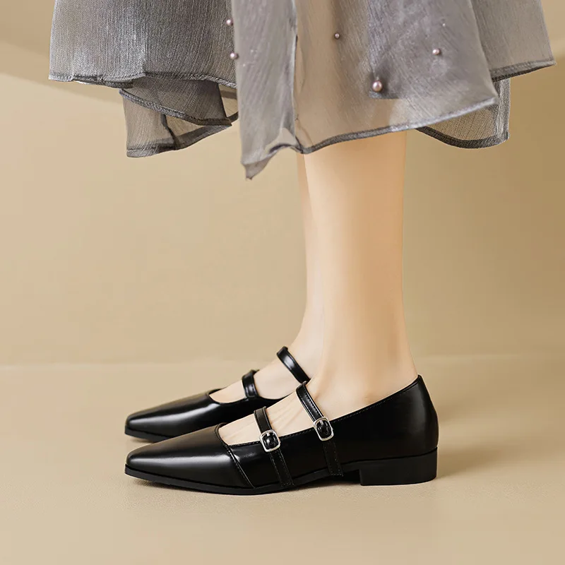 Pointed Toe Mary Jane Shoes Women Summer French One Strap Shallow Mouth Chunky Heel Pumps Plus Size