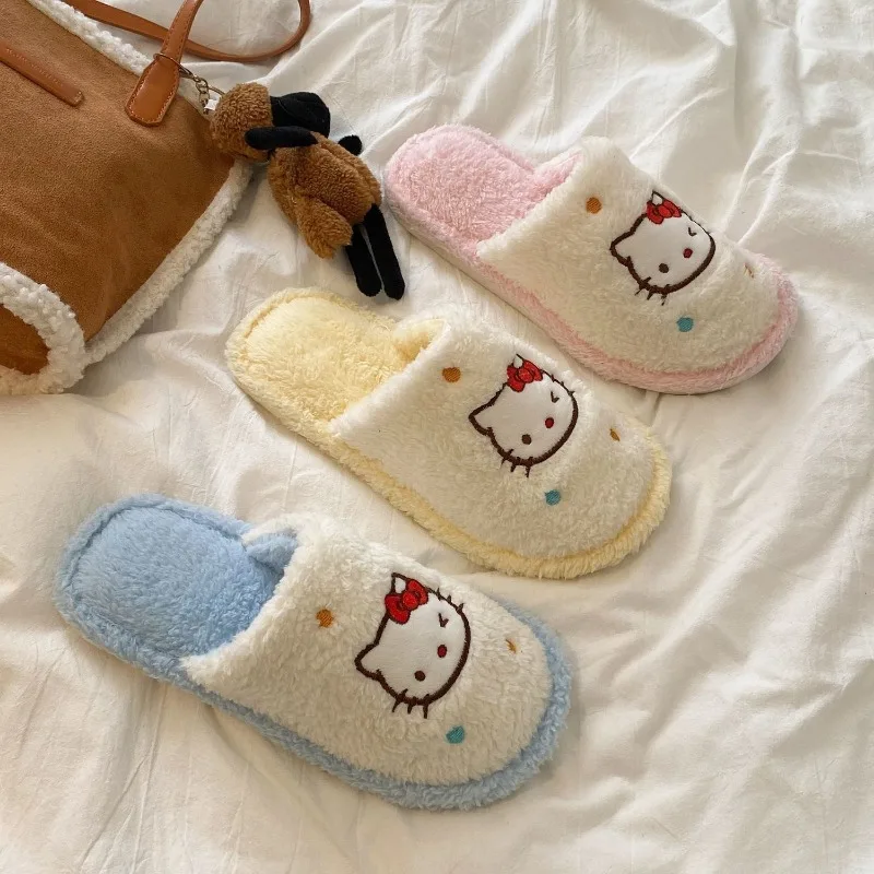 

Kawaii Hello Kitty Plush Cartoon Cotton Slippers Girls Winter Style Home Indoor Warm Soft Comfortable Furry Slippers Cute Gift