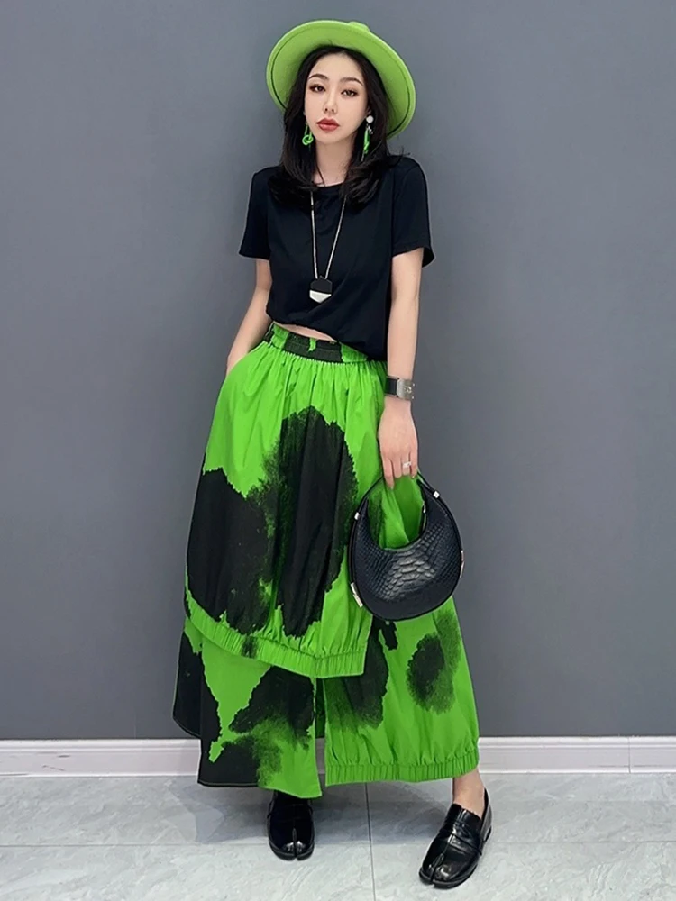 SHENGPALAE Irregular Patchwork Skirt For Women Fashion Contrast Color Niche Design Elastic Waist Skirts Spring 2024 New 5R2393