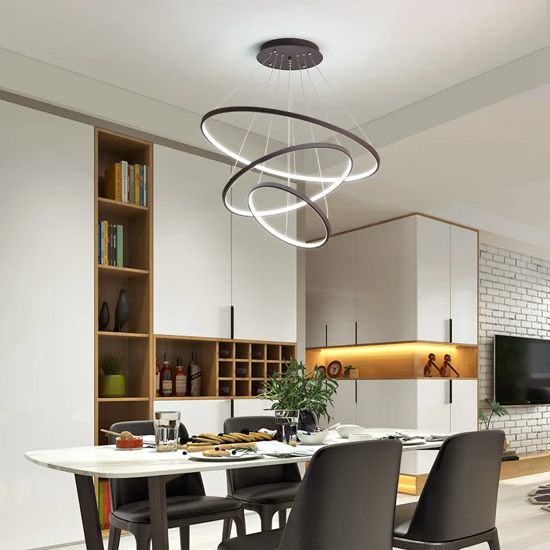 الشمال الحد الأدنى LED Kroonluchter الدائري الإبداعي Eetkamer Woonkamer Plafond Kroonluchter Huis Binnenverlichting Lampen