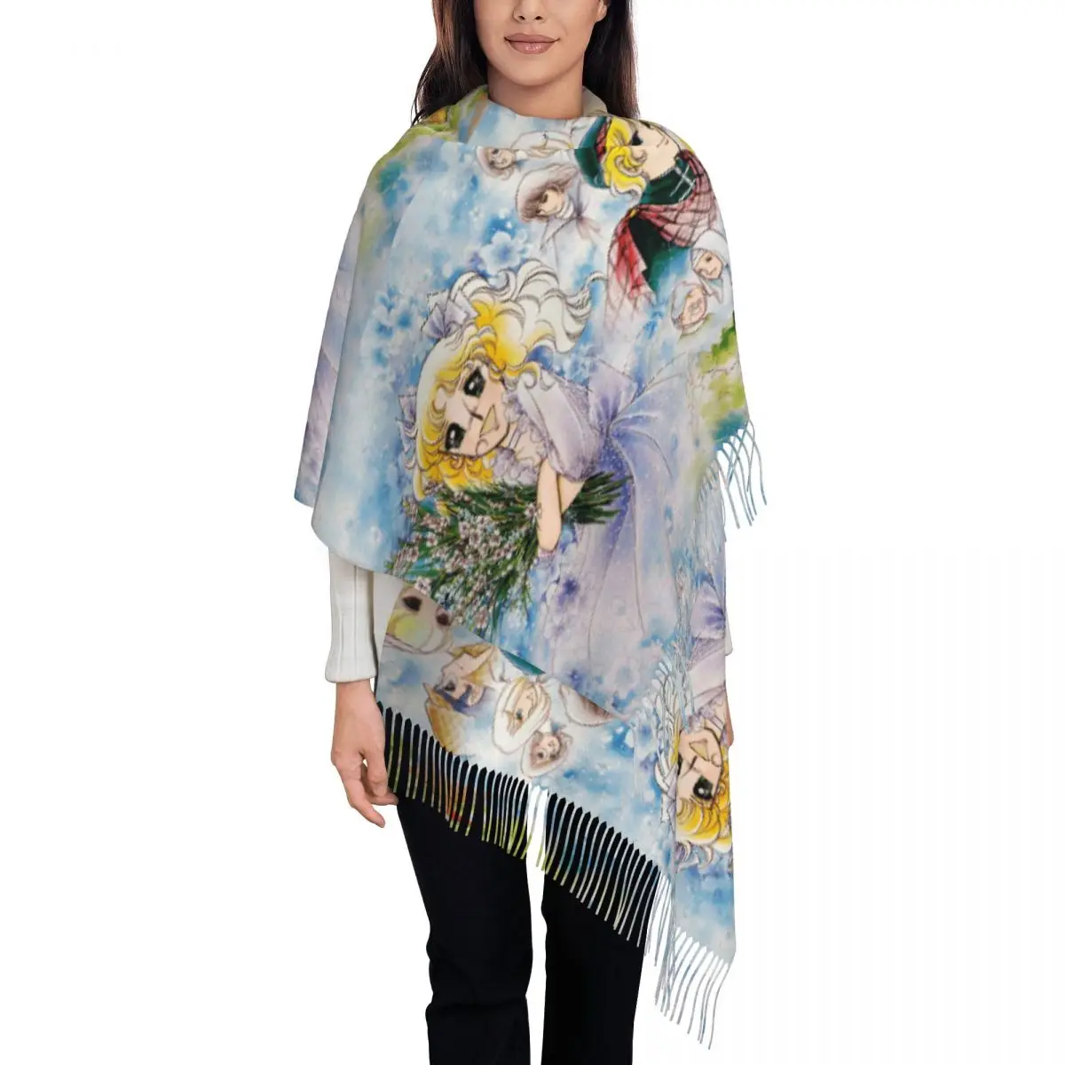 

Шарф в стиле аниме Candy Candy для женщин, теплые зимние кашемировые шали и накидка, длинные большие шарфы японского аниме с кисточкой, повседневная одежда