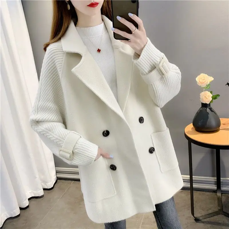 Autumn And Winter New Double-sided Woolen Fashion Coat 2023 Popular Loose All-match Stitching Woolen Coat Women's Cardigan Trend