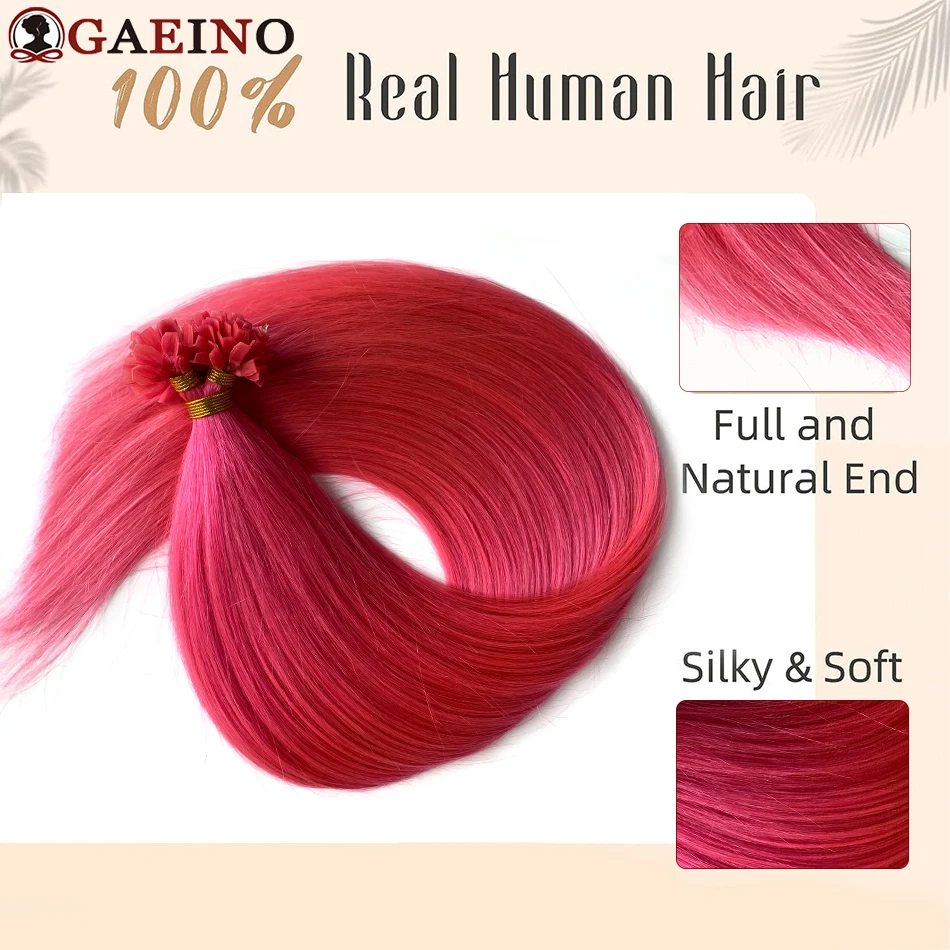 Straight V tip hair extensions natural remy hair pre bonded keratin Capsule human fusion hair extensions bule pink red color