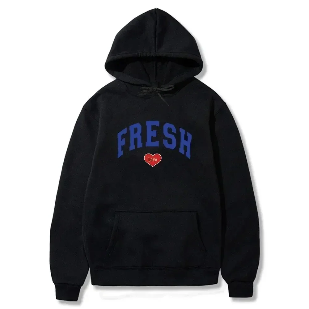 Fresh Letter-Printed Hoodie College Sweatshirt Fresh Love Merchandise Printed Men's And Women's Fall/Winter Fashion Sports Stree