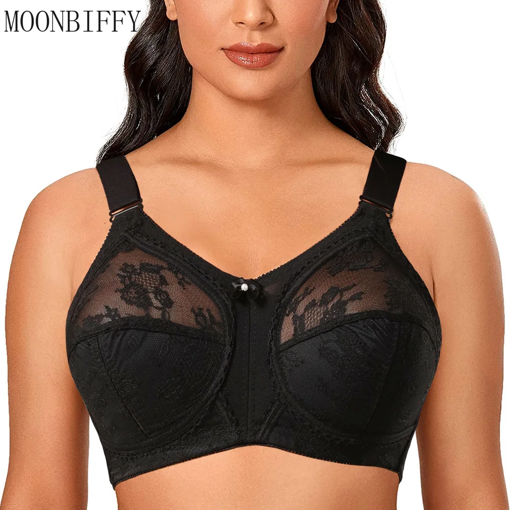 Big Minimizer Bras Large Size Lace Bra Women Sexy Unlined Full Coverage Ultra Thin Wireless Adjusted-straps Underwear Sujetador