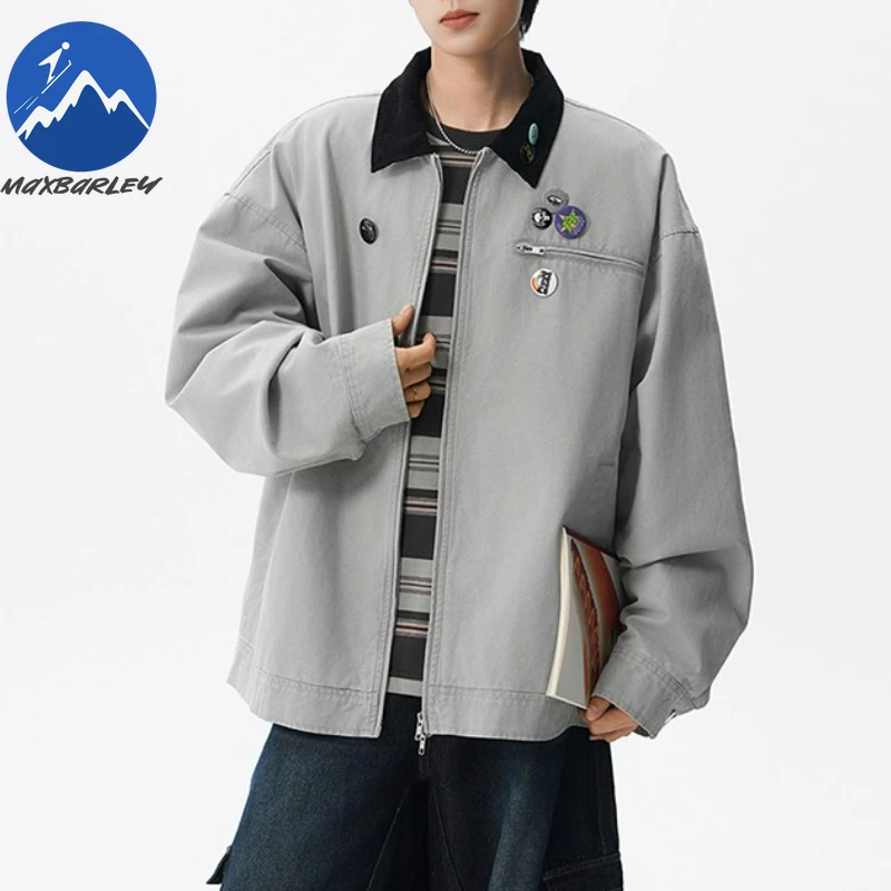 

Maxbarley Retro Denim Coat Men 2025 Autumn Korean Fashion Cotton Windproof Baseball Jacket Street Clothing Normcore Work Jackets