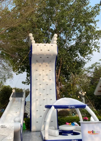 Inflatable PVC T-shaped Climbing Wall with Customizable Size & Color 1-Year Warranty Outdoor Use Includes Pump & Repair Kit