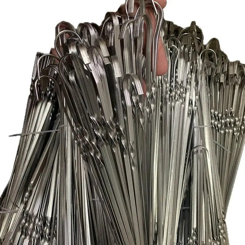 BBQ Skewers Stainless Steel 40cm Wide Flat BBQ Sticks Fork Outdoor Camping Picnic Utensil Kitchen Accessories Reusable Kebab