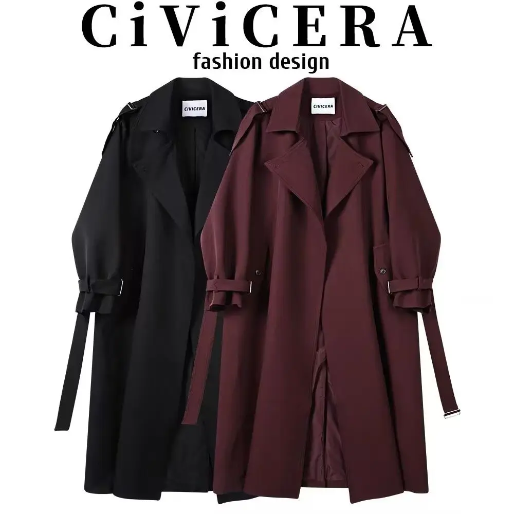 

plus Size 300 Pounds Women's Windbreaker Jacket Loose Fit Waist-Cinching Long Coat Autumn Outerwear Korean Style Casual Dress