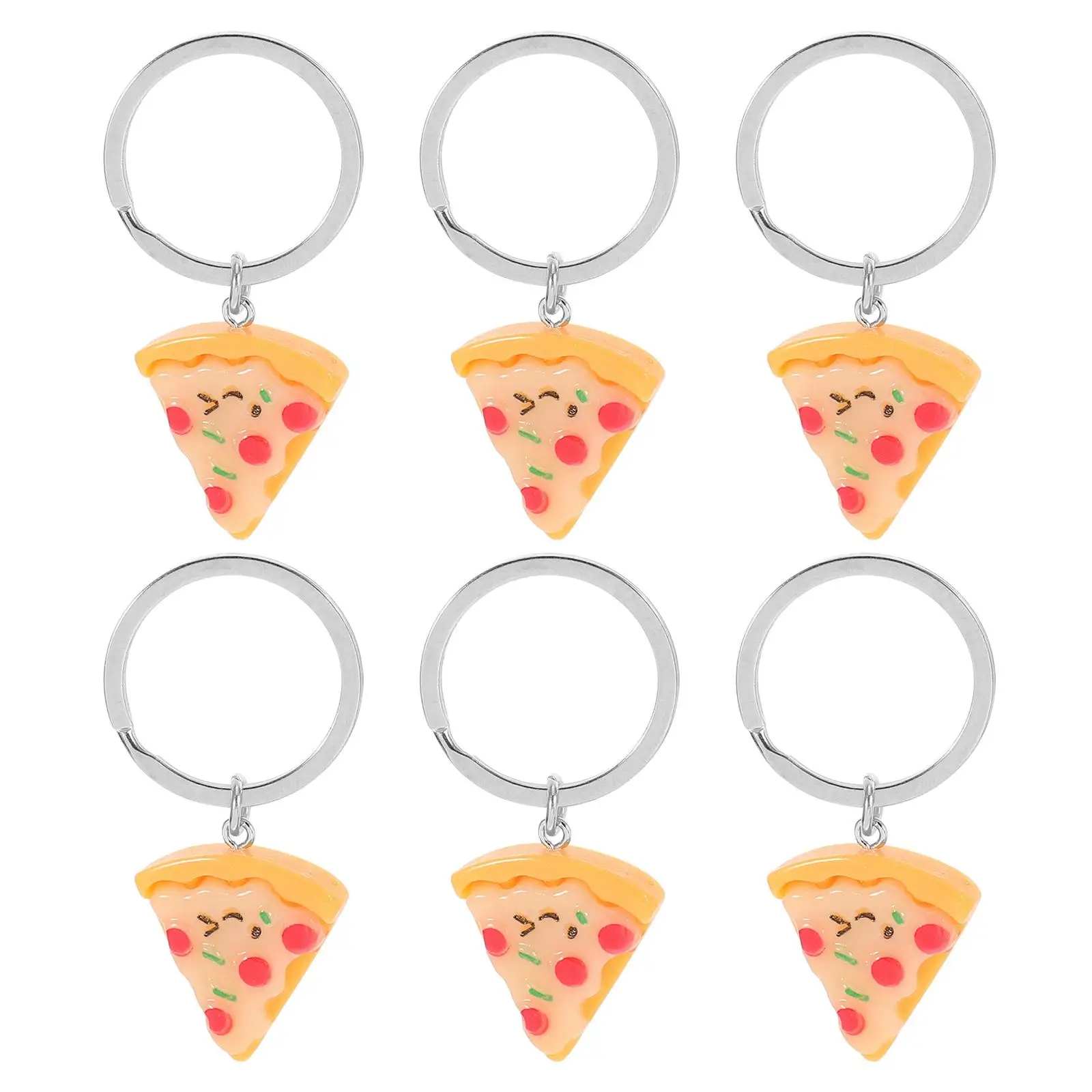 

6 Pcs Pizza Keychain Realistic Food Charm Bag Accessories Party Favors Resin Alloy Pretend Food Keychains For Kids Gifts