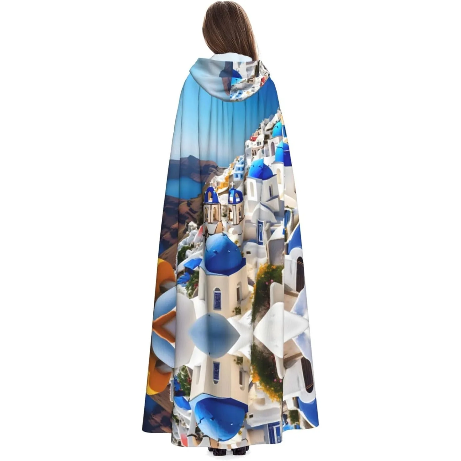 

Санторини, греческий остров, вид на море, накидка с капюшоном для взрослых, карнавальная фестивальная накидка, халат для косплея, костюм для вечеринки, готический карнавал