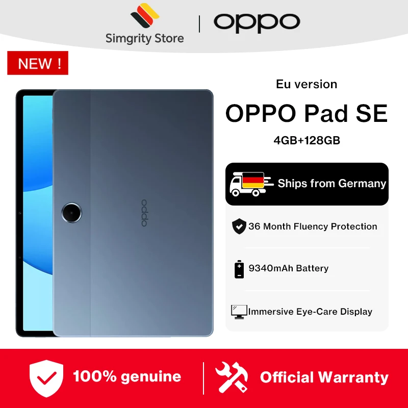 Tableta OPPO Pad SE de 4 GB + 128 GB azul, pantalla LCD con resolución de 1920 …