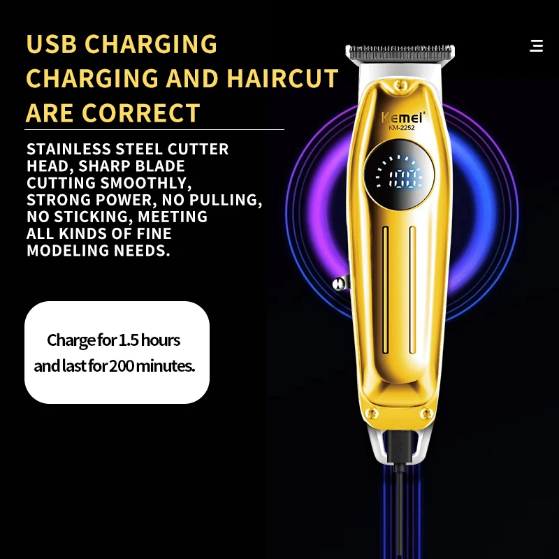 Kemei 2252 ปัตตาเลี่ยนผมไฟฟ้าสําหรับ Man Professional สําหรับร้านตัดผมไร้สายตัดผมโลหะ Beard Trimmer