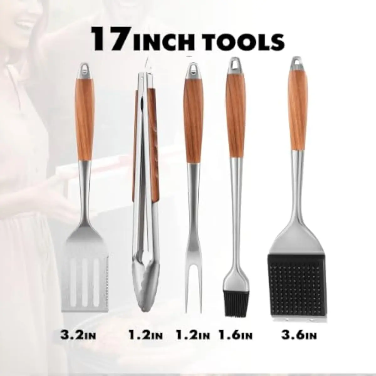 Premium 5-Piece BBQ Tool Set Featuring Solid Rosewood Handles and Heavy-Duty Stainless Steel Construction — Includes Tongs with