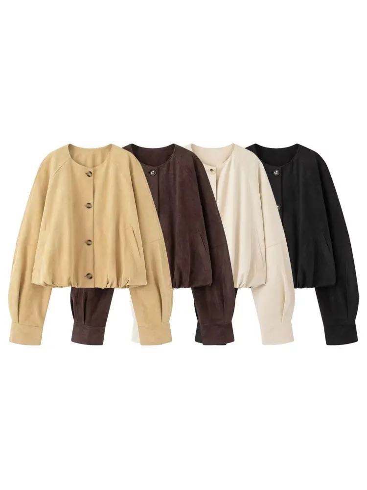 

Autumn New Personality Street Fashion Loose Casual Jacket Women's Commuting Solid Color Round-neck Long-sleeved Jacket Tops