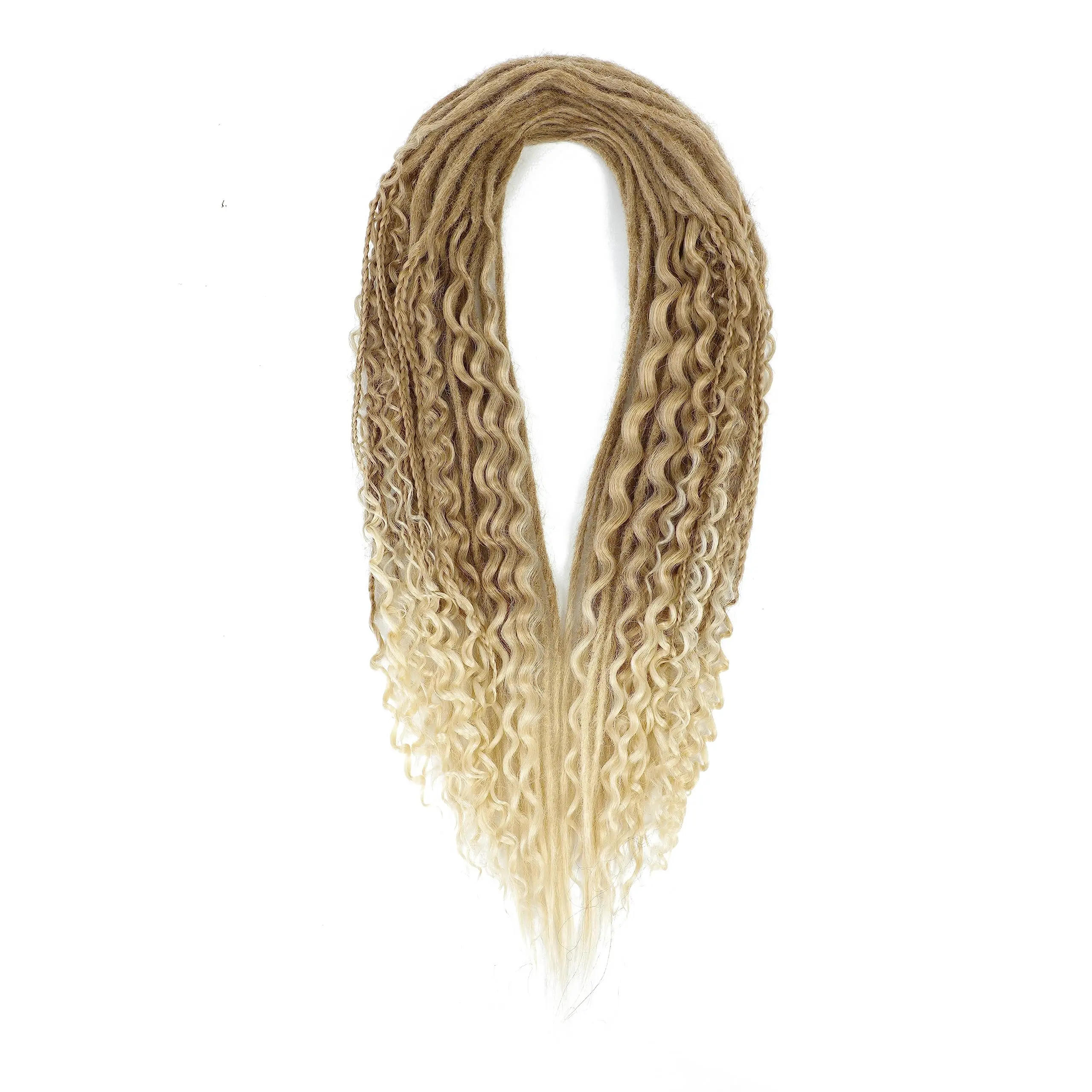 24 "Dreadlock Extensions Set voor dames 20 strengen, gemengd bruin tot blond synthetisch haar, rechte en krullende stijlen, Boho Hippie Look