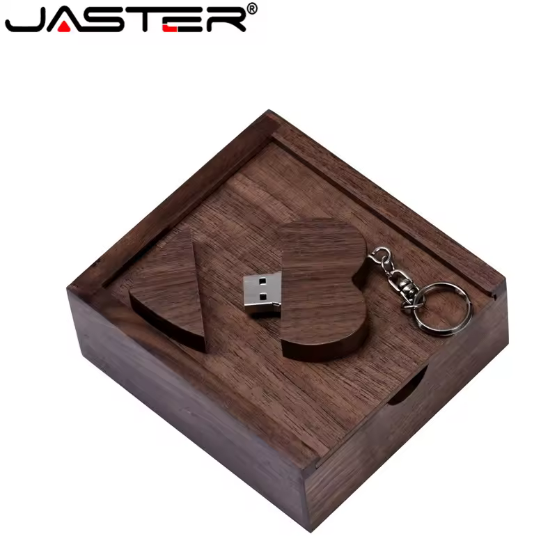 JASTER 1 יחידות לוגו מותאם אישית חינם לב עץ USB+BOX כונן הבזק Pendrive 32GB 16GB 8GB 4GB Memory Stick צילום מתנות חתונה