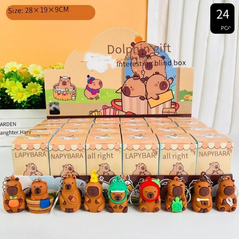 عشوائي 24 قطعة كابيبارا صندوق أعمى المفاتيح لطيف سنوت شيونغ تو صندوق غامض دمية قلادة حقيبة ظهره زينة صندوق أعمى اللعب