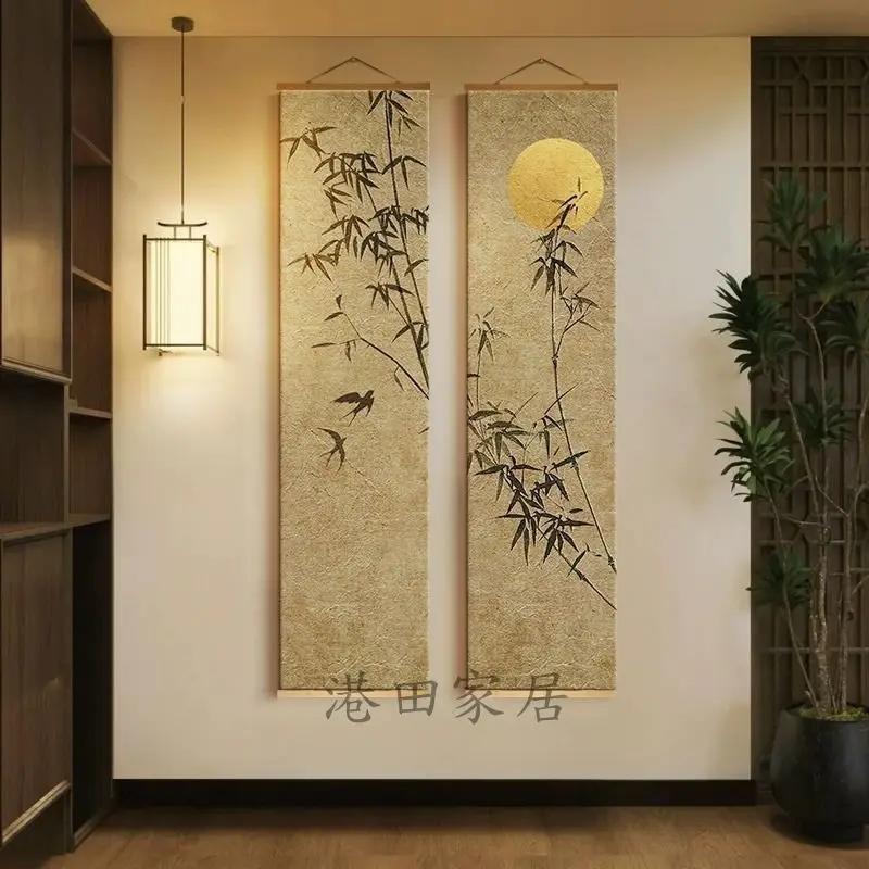 Japanese Zen Bamboo Vertical TapestryClear  Elegant Breeze Scroll Wall Art for Tea Room Living Room StudyHouse Wall Decor Canvas