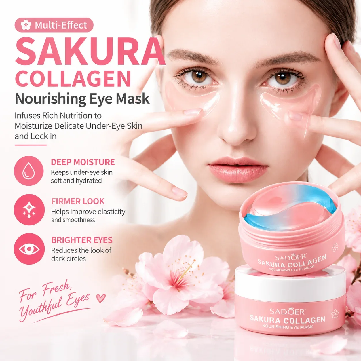 Multi-Effect Sakura Collagen Nourishing Eye Mask Infuses Rich Nutrition to Moisturize Delicate Under-Eye Skin and Lock in