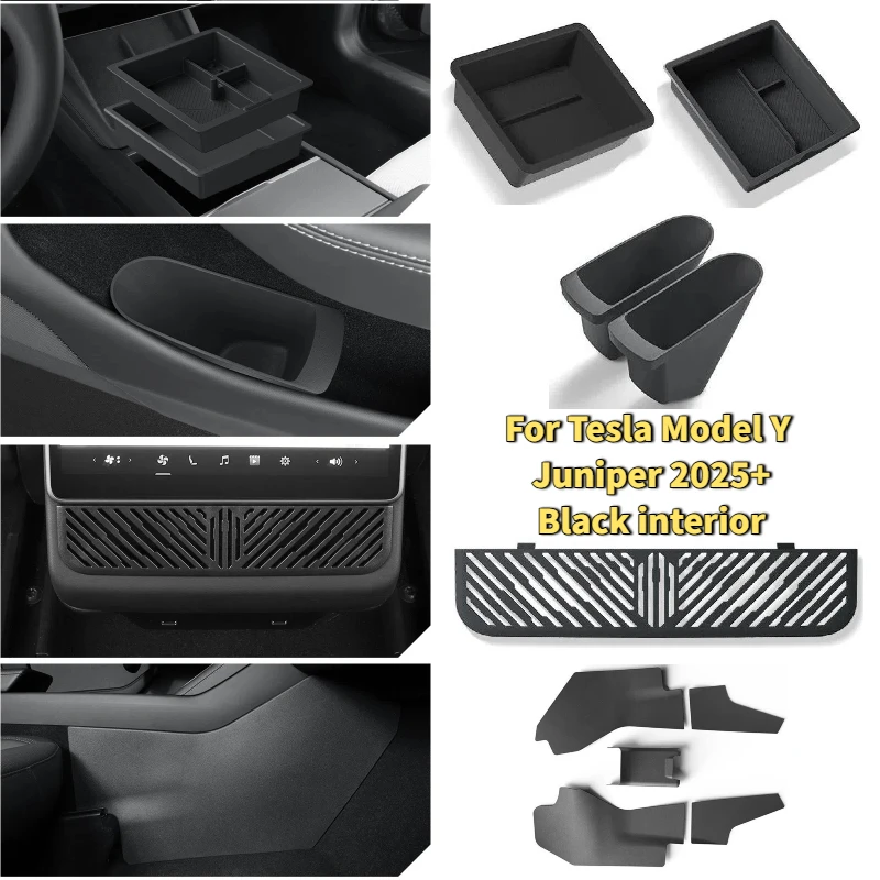

Central Control Storage Box for Tesla Model Y Juniper 2025+ Car Door Storage Bucket Armrest Pad Screen Frame Black Interior