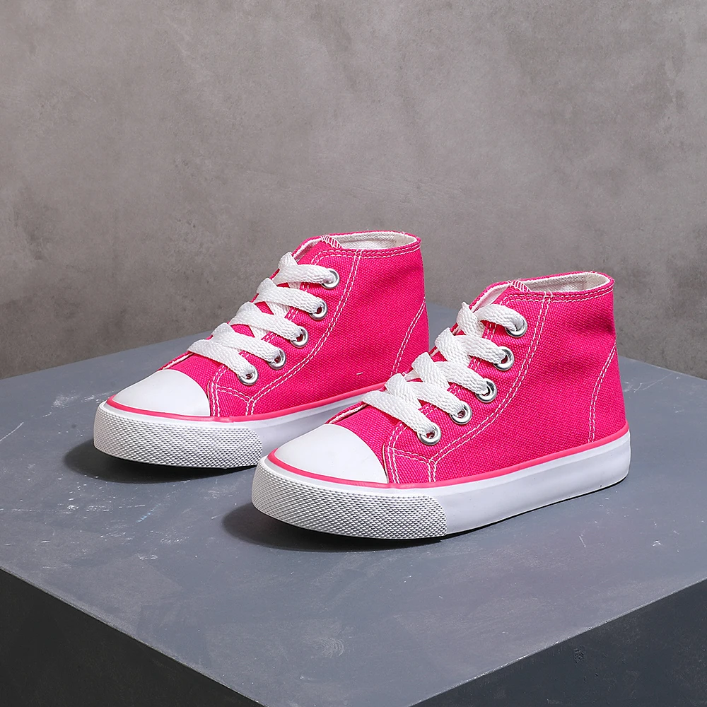 COMFY KIDS Toddler Girls Bright Pink High Top Canvas Shoes 2-10Y Lace-up Breathable Durable Sole Casual Daily School Shoes