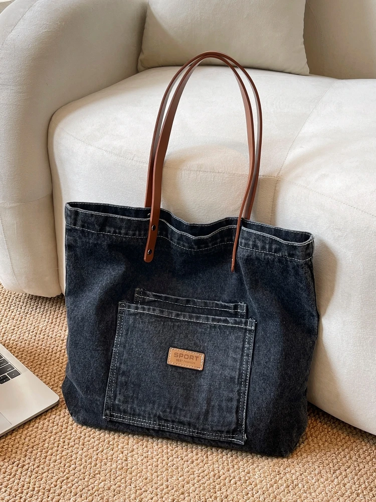 Fashionable Canvas Tote Bag Women's Single Shoulder Bag Versatile Handbag Large Simple Cross-Border Tote Bag Denim Trend